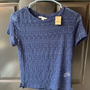 Aerie Navy Lace Short Sleeve Top